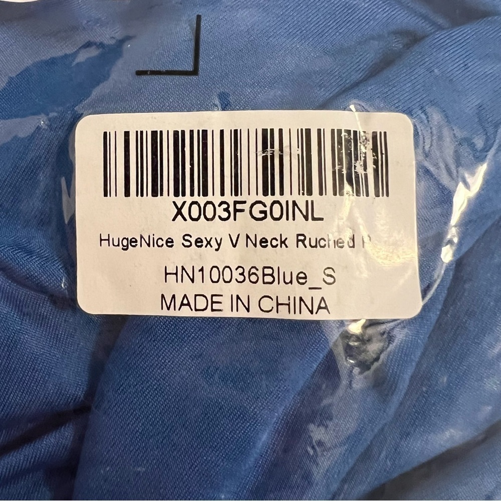 NWT Blue Sexy Ruched Dress with V-Neck - Picture 11 of 11